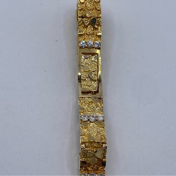 Bracelet 925 Sterling Silver Taiwan Solid Nugget 10k Gold plated vermeil CZ 7” - Picture 9 of 11